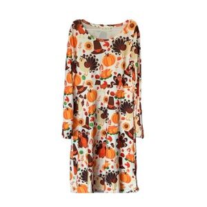 Thanksgiving Print Stretchy Girls Dress Size 140
